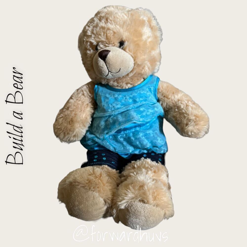 Adorable Build-a-Bear Workshop Teddy Bear in Blue Top and Shorts